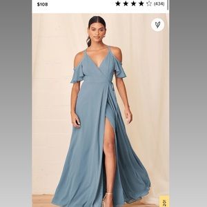 Easy listening slate blue cold shoulder maxi dress